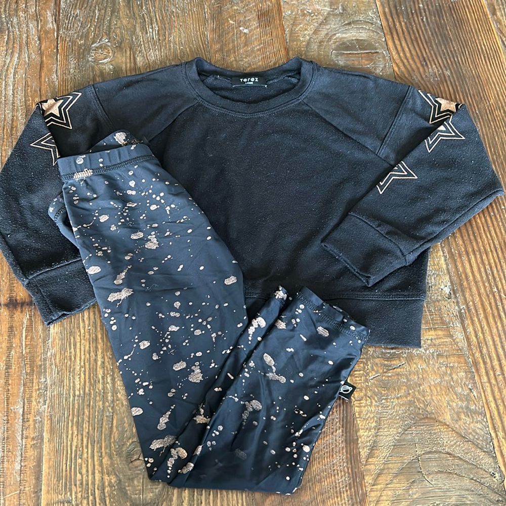 Terez Girls Bronze Metallic Stars/ Bronze Foil Distressed Design Leggings